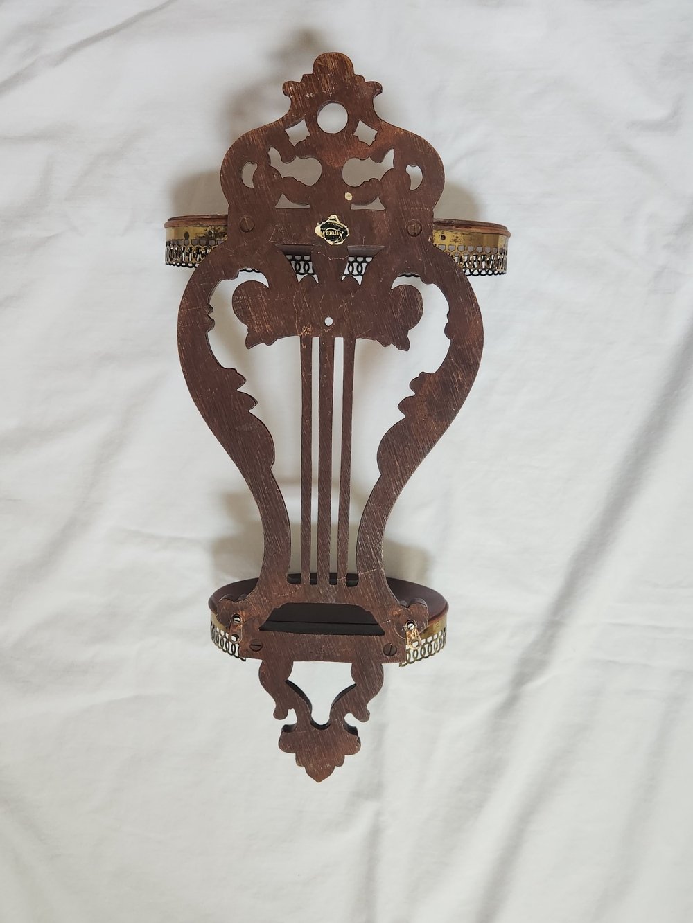 Syroco Ornate Two-Tier Wood & Brass Wall Shelf - Deep Mahogany - Picture 10 of 16
